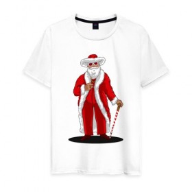 Мужская футболка хлопок с принтом Gangsta Santa в Новосибирске, 100% хлопок | прямой крой, круглый вырез горловины, длина до линии бедер, слегка спущенное плечо. | 