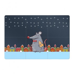 Магнитный плакат 3Х2 с принтом Мышка с сыром в Новосибирске, Полимерный материал с магнитным слоем | 6 деталей размером 9*9 см | 2020 | mouse | rat | годкрысы | годмыши | зима | зимняя | крыса | мороз | мышка | мышь | новогодняя | новый год | новый год 2020 | рождество | симолгода | снег | холод