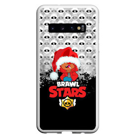 Чехол для Samsung Galaxy S10 с принтом BRAWL STARS LEON НОВОГОДНИЙ в Новосибирске, Силикон | Область печати: задняя сторона чехла, без боковых панелей | Тематика изображения на принте: 