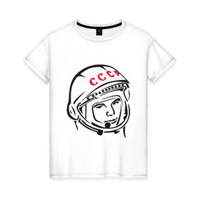 Женская футболка хлопок с принтом футболка ссср Гагарин в Новосибирске, 100% хлопок | прямой крой, круглый вырез горловины, длина до линии бедер, слегка спущенное плечо | гагарин | космос | ракета | ссср