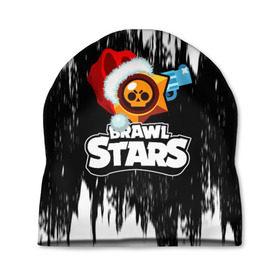 Шапка 3D с принтом BRAWL STARS НОВОГОДНИЙ. в Новосибирске, 100% полиэстер | универсальный размер, печать по всей поверхности изделия | brawl stars | moba | бравл старс | жанр | игра | лого | логотип | надпись | текстура