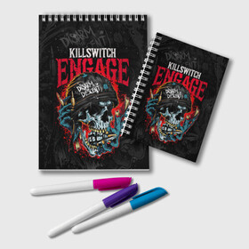 Блокнот с принтом Killswitch Engage в Новосибирске, 100% бумага | 48 листов, плотность листов — 60 г/м2, плотность картонной обложки — 250 г/м2. Листы скреплены удобной пружинной спиралью. Цвет линий — светло-серый
 | Тематика изображения на принте: killswitch engage | kse | metal | группы | метал | музыка | рок