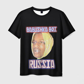 Мужская футболка 3D с принтом A$AP Rocky x SVMOSCOW Babushka в Новосибирске, 100% полиэфир | прямой крой, круглый вырез горловины, длина до линии бедер | Тематика изображения на принте: asap | babushka boi | rocky | svmoscow