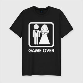 Мужская футболка премиум с принтом Game over в Новосибирске, 92% хлопок, 8% лайкра | приталенный силуэт, круглый вырез ворота, длина до линии бедра, короткий рукав | девушка | жена | жених | игра | муж | невеста | парень | подарок