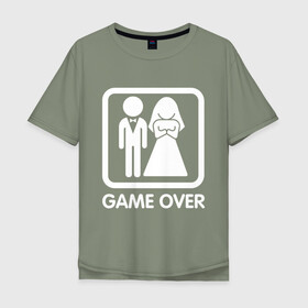 Мужская футболка хлопок Oversize с принтом Game over в Новосибирске, 100% хлопок | свободный крой, круглый ворот, “спинка” длиннее передней части | девушка | жена | жених | игра | муж | невеста | парень | подарок