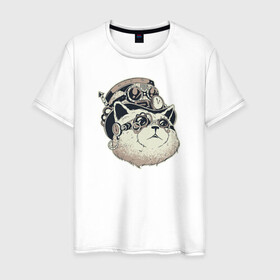 Мужская футболка хлопок с принтом Кот Steampunk в Новосибирске, 100% хлопок | прямой крой, круглый вырез горловины, длина до линии бедер, слегка спущенное плечо. | cat | kitty | steampunk | кот | котики | коты | кошка | кошки | стимпанк