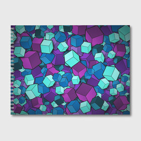Альбом для рисования с принтом Кубы в Новосибирске, 100% бумага
 | матовая бумага, плотность 200 мг. | абстрактно | абстрактные | абстрактный | абстрактным | абстракция | кубики | кубические | кубический | кубическое | кубы | неон | неонка | неоновые | разноцветные | светящиеся | цветное | цветные