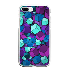 Чехол для iPhone 7Plus/8 Plus матовый с принтом Кубы в Новосибирске, Силикон | Область печати: задняя сторона чехла, без боковых панелей | абстрактно | абстрактные | абстрактный | абстрактным | абстракция | кубики | кубические | кубический | кубическое | кубы | неон | неонка | неоновые | разноцветные | светящиеся | цветное | цветные