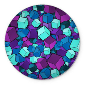 Коврик для мышки круглый с принтом Кубы в Новосибирске, резина и полиэстер | круглая форма, изображение наносится на всю лицевую часть | абстрактно | абстрактные | абстрактный | абстрактным | абстракция | кубики | кубические | кубический | кубическое | кубы | неон | неонка | неоновые | разноцветные | светящиеся | цветное | цветные
