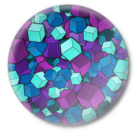 Значок с принтом Кубы в Новосибирске,  металл | круглая форма, металлическая застежка в виде булавки | абстрактно | абстрактные | абстрактный | абстрактным | абстракция | кубики | кубические | кубический | кубическое | кубы | неон | неонка | неоновые | разноцветные | светящиеся | цветное | цветные