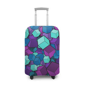 Чехол для чемодана 3D с принтом Кубы в Новосибирске, 86% полиэфир, 14% спандекс | двустороннее нанесение принта, прорези для ручек и колес | абстрактно | абстрактные | абстрактный | абстрактным | абстракция | кубики | кубические | кубический | кубическое | кубы | неон | неонка | неоновые | разноцветные | светящиеся | цветное | цветные