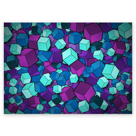 Поздравительная открытка с принтом Кубы в Новосибирске, 100% бумага | плотность бумаги 280 г/м2, матовая, на обратной стороне линовка и место для марки
 | абстрактно | абстрактные | абстрактный | абстрактным | абстракция | кубики | кубические | кубический | кубическое | кубы | неон | неонка | неоновые | разноцветные | светящиеся | цветное | цветные
