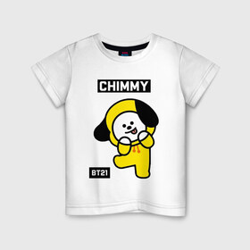 Детская футболка хлопок с принтом CHIMMY BT21 в Новосибирске, 100% хлопок | круглый вырез горловины, полуприлегающий силуэт, длина до линии бедер | Тематика изображения на принте: bt21 | bts | chimmy | cooky | koya | love yourself. | mang | rj | shooky | tata | бт21 | бтс