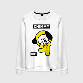 Женский свитшот хлопок с принтом CHIMMY BT21 в Новосибирске, 100% хлопок | прямой крой, круглый вырез, на манжетах и по низу широкая трикотажная резинка  | bt21 | bts | chimmy | cooky | koya | love yourself. | mang | rj | shooky | tata | бт21 | бтс