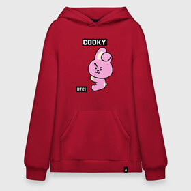 Худи SuperOversize хлопок с принтом COOKY BT21 в Новосибирске, 70% хлопок, 30% полиэстер, мягкий начес внутри | карман-кенгуру, эластичная резинка на манжетах и по нижней кромке, двухслойный капюшон
 | Тематика изображения на принте: bt21 | bts | chimmy | cooky | koya | love yourself. | mang | rj | shooky | tata | бт21 | бтс