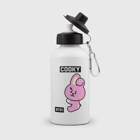 Бутылка спортивная с принтом COOKY BT21 в Новосибирске, металл | емкость — 500 мл, в комплекте две пластиковые крышки и карабин для крепления | bt21 | bts | chimmy | cooky | koya | love yourself. | mang | rj | shooky | tata | бт21 | бтс