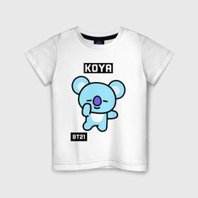 Детская футболка хлопок с принтом KOYA BT21 в Новосибирске, 100% хлопок | круглый вырез горловины, полуприлегающий силуэт, длина до линии бедер | bt21 | bts | chimmy | cooky | koya | love yourself. | mang | rj | shooky | tata | бт21 | бтс