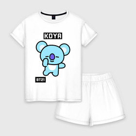 Женская пижама с шортиками хлопок с принтом KOYA BT21 в Новосибирске, 100% хлопок | футболка прямого кроя, шорты свободные с широкой мягкой резинкой | bt21 | bts | chimmy | cooky | koya | love yourself. | mang | rj | shooky | tata | бт21 | бтс