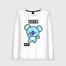 Женский лонгслив хлопок с принтом KOYA BT21 в Новосибирске, 100% хлопок |  | Тематика изображения на принте: bt21 | bts | chimmy | cooky | koya | love yourself. | mang | rj | shooky | tata | бт21 | бтс