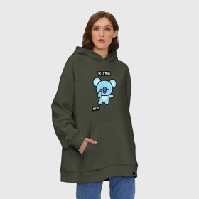 Худи SuperOversize хлопок с принтом KOYA BT21 в Новосибирске, 70% хлопок, 30% полиэстер, мягкий начес внутри | карман-кенгуру, эластичная резинка на манжетах и по нижней кромке, двухслойный капюшон
 | bt21 | bts | chimmy | cooky | koya | love yourself. | mang | rj | shooky | tata | бт21 | бтс