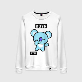 Женский свитшот хлопок с принтом KOYA BT21 в Новосибирске, 100% хлопок | прямой крой, круглый вырез, на манжетах и по низу широкая трикотажная резинка  | Тематика изображения на принте: bt21 | bts | chimmy | cooky | koya | love yourself. | mang | rj | shooky | tata | бт21 | бтс