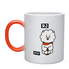 Кружка хамелеон с принтом RJ BT21 в Новосибирске, керамика | меняет цвет при нагревании, емкость 330 мл | Тематика изображения на принте: bt21 | bts | chimmy | cooky | koya | love yourself. | mang | rj | shooky | tata | бт21 | бтс