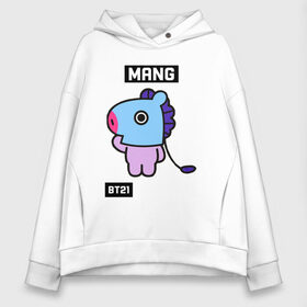 Женское худи Oversize хлопок с принтом MANG BT21 в Новосибирске, френч-терри — 70% хлопок, 30% полиэстер. Мягкий теплый начес внутри —100% хлопок | боковые карманы, эластичные манжеты и нижняя кромка, капюшон на магнитной кнопке | Тематика изображения на принте: bt21 | bts | chimmy | cooky | koya | love yourself. | mang | rj | shooky | tata | бт21 | бтс