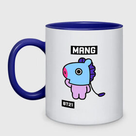 Кружка двухцветная с принтом MANG BT21 в Новосибирске, керамика | объем — 330 мл, диаметр — 80 мм. Цветная ручка и кайма сверху, в некоторых цветах — вся внутренняя часть | Тематика изображения на принте: bt21 | bts | chimmy | cooky | koya | love yourself. | mang | rj | shooky | tata | бт21 | бтс