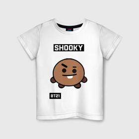 Детская футболка хлопок с принтом SHOOKY BT21 в Новосибирске, 100% хлопок | круглый вырез горловины, полуприлегающий силуэт, длина до линии бедер | Тематика изображения на принте: bt21 | bts | chimmy | cooky | koya | love yourself. | mang | rj | shooky | tata | бт21 | бтс