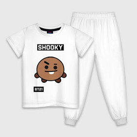Детская пижама хлопок с принтом SHOOKY BT21 в Новосибирске, 100% хлопок |  брюки и футболка прямого кроя, без карманов, на брюках мягкая резинка на поясе и по низу штанин
 | Тематика изображения на принте: bt21 | bts | chimmy | cooky | koya | love yourself. | mang | rj | shooky | tata | бт21 | бтс