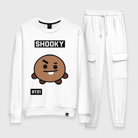 Женский костюм хлопок с принтом SHOOKY BT21 в Новосибирске, 100% хлопок | на свитшоте круглая горловина, мягкая резинка по низу. Брюки заужены к низу, на них два вида карманов: два 