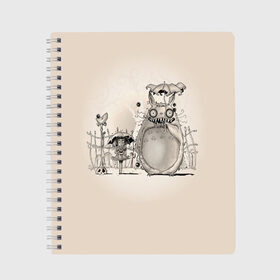 Тетрадь с принтом My Neighbor Totoro в Новосибирске, 100% бумага | 48 листов, плотность листов — 60 г/м2, плотность картонной обложки — 250 г/м2. Листы скреплены сбоку удобной пружинной спиралью. Уголки страниц и обложки скругленные. Цвет линий — светло-серый
 | anime | hayao miyazaki | japanese | meme | miyazaki | piano | studio ghibli | tokyo | totoro | гибли | котобус | мой | мэй | сацуки | сосед | сусуватари | тонари | тоторо | хаяо миядзаки