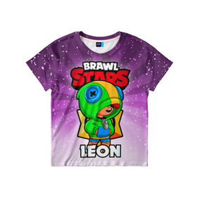 Детская футболка 3D с принтом BRAWL STARS LEON в Новосибирске, 100% гипоаллергенный полиэфир | прямой крой, круглый вырез горловины, длина до линии бедер, чуть спущенное плечо, ткань немного тянется | brawl stars | brawl stars leon | brawler | leon | бравл старз | бравлер | леон