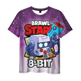Мужская футболка 3D с принтом BRAWL STARS 8-BIT в Новосибирске, 100% полиэфир | прямой крой, круглый вырез горловины, длина до линии бедер | 8 bit | 8 бит | brawl stars | brawl stars 8 bit | brawler | бравл старз | бравлер
