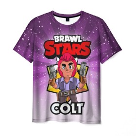 Мужская футболка 3D с принтом BRAWL STARS COLT в Новосибирске, 100% полиэфир | прямой крой, круглый вырез горловины, длина до линии бедер | brawl stars | brawl stars colt | brawler | colt | бравл старз | бравлер | кольт