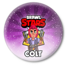 Значок с принтом BRAWL STARS COLT в Новосибирске,  металл | круглая форма, металлическая застежка в виде булавки | brawl stars | brawl stars colt | brawler | colt | бравл старз | бравлер | кольт