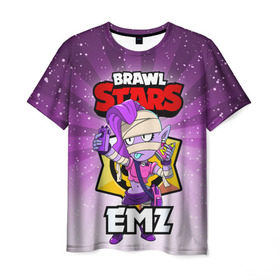 Мужская футболка 3D с принтом BRAWL STARS EMZ в Новосибирске, 100% полиэфир | прямой крой, круглый вырез горловины, длина до линии бедер | brawl stars | brawl stars emz | brawler | emz | бравл старз | бравлер | эмз