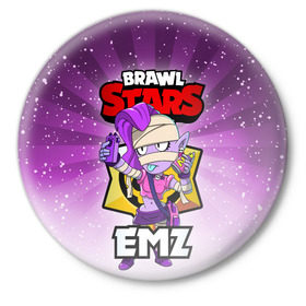 Значок с принтом BRAWL STARS EMZ в Новосибирске,  металл | круглая форма, металлическая застежка в виде булавки | brawl stars | brawl stars emz | brawler | emz | бравл старз | бравлер | эмз