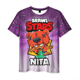 Мужская футболка 3D с принтом BRAWL STARS NITA в Новосибирске, 100% полиэфир | прямой крой, круглый вырез горловины, длина до линии бедер | brawl stars | brawl stars nita | brawler | nita | бравл старз | бравлер | нита
