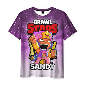 Мужская футболка 3D с принтом BRAWL STARS SANDY в Новосибирске, 100% полиэфир | прямой крой, круглый вырез горловины, длина до линии бедер | brawl stars | brawl stars sandy | brawler | sandy | бравл старз | бравлер | сэнди