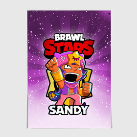 Постер с принтом BRAWL STARS SANDY в Новосибирске, 100% бумага
 | бумага, плотность 150 мг. Матовая, но за счет высокого коэффициента гладкости имеет небольшой блеск и дает на свету блики, но в отличии от глянцевой бумаги не покрыта лаком | brawl stars | brawl stars sandy | brawler | sandy | бравл старз | бравлер | сэнди