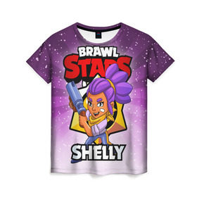 Женская футболка 3D с принтом BRAWL STARS SHELLY в Новосибирске, 100% полиэфир ( синтетическое хлопкоподобное полотно) | прямой крой, круглый вырез горловины, длина до линии бедер | brawl stars | brawl stars shelly | brawler | shelly | бравл старз | бравлер | шелли