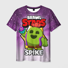 Мужская футболка 3D с принтом BRAWL STARS SPIKE в Новосибирске, 100% полиэфир | прямой крой, круглый вырез горловины, длина до линии бедер | brawl stars | brawl stars spike | brawler | spike | бравл старз | бравлер | спайк