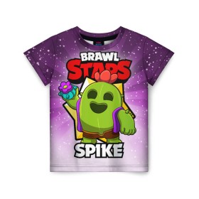 Детская футболка 3D с принтом BRAWL STARS SPIKE в Новосибирске, 100% гипоаллергенный полиэфир | прямой крой, круглый вырез горловины, длина до линии бедер, чуть спущенное плечо, ткань немного тянется | brawl stars | brawl stars spike | brawler | spike | бравл старз | бравлер | спайк
