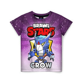 Детская футболка 3D с принтом BRAWL STARS CROW в Новосибирске, 100% гипоаллергенный полиэфир | прямой крой, круглый вырез горловины, длина до линии бедер, чуть спущенное плечо, ткань немного тянется | brawl stars | brawl stars crow | brawler | crow | бравл старз | бравлер | ворон