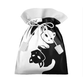 Подарочный 3D мешок с принтом ДВА КОТА КУВЫРКАЮТСЯ. в Новосибирске, 100% полиэстер | Размер: 29*39 см | Тематика изображения на принте: black white | два кота кувыркаются | животные | котики | коты | черно белое