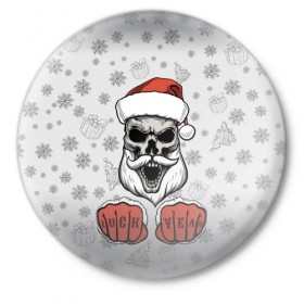 Значок с принтом Bad boy Santa в Новосибирске,  металл | круглая форма, металлическая застежка в виде булавки | Тематика изображения на принте: 