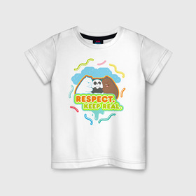 Детская футболка хлопок с принтом Respect keep real в Новосибирске, 100% хлопок | круглый вырез горловины, полуприлегающий силуэт, длина до линии бедер | Тематика изображения на принте: baby bears | bare bears | charle and bears | dsgngerzen | grizz | isebear | panda | panpan | selfie panpan | vdgerir | вся правда о медведях
