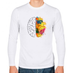 Мужской лонгслив хлопок с принтом Мозг в Новосибирске, 100% хлопок |  | акварель | краски | мозг | рисунок