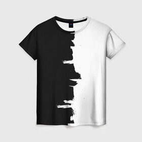 Женская футболка 3D с принтом Черным по белому в Новосибирске, 100% полиэфир ( синтетическое хлопкоподобное полотно) | прямой крой, круглый вырез горловины, длина до линии бедер | Тематика изображения на принте: black | white | белый | инь | чб | черный | янь